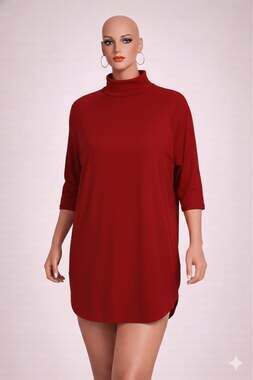 Torrid Super Soft Knits Jester Red Turtleneck 3/4 Sleeve Side Slit Tunic Top